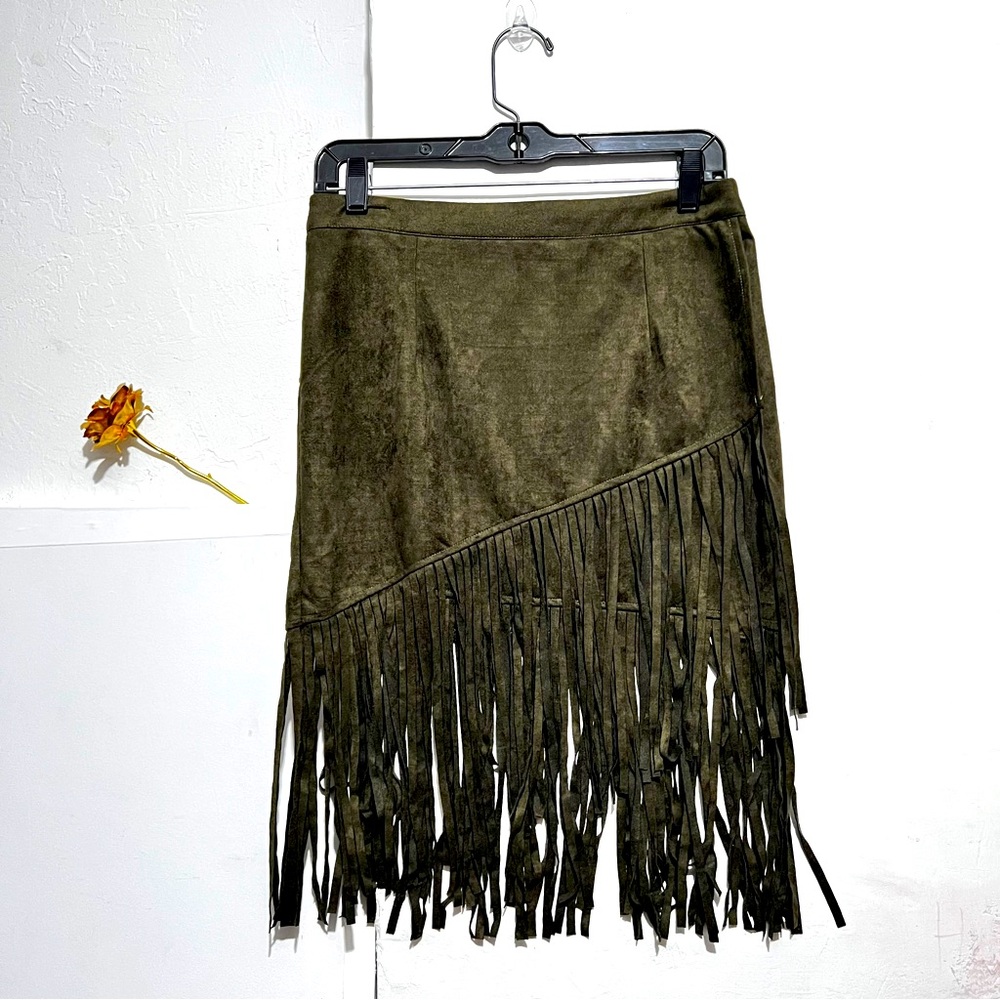 Blush Noir Green Fringe Skirt Size M